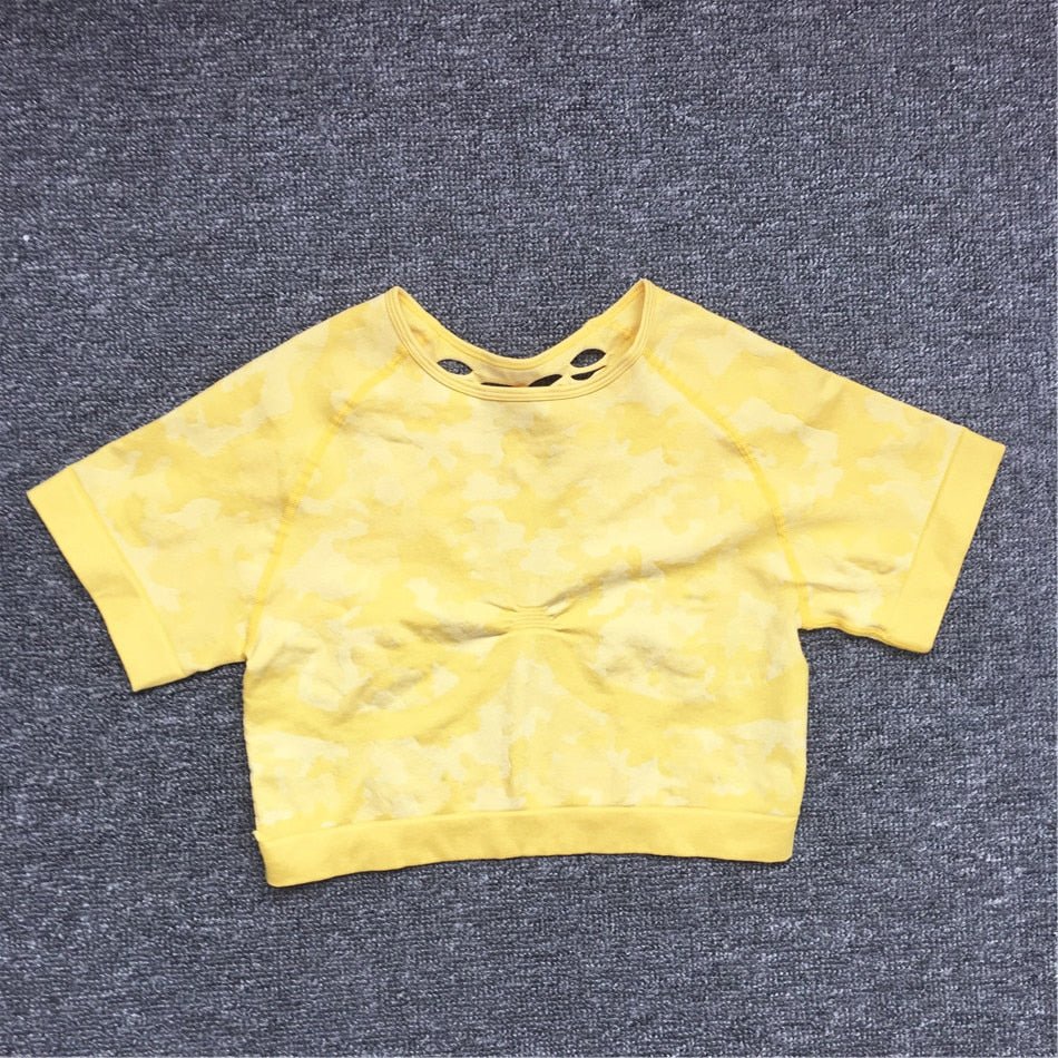 2PCS Camouflage Set Women Yoga Suit Sport Set Gym Workout Clothes Long Sleeve Fitness Crop Top High Waist Seamless Camo Leggings - Yallafit