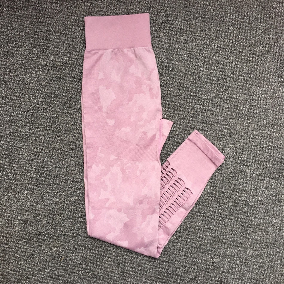 2PCS Camouflage Set Women Yoga Suit Sport Set Gym Workout Clothes Long Sleeve Fitness Crop Top High Waist Seamless Camo Leggings - Yallafit