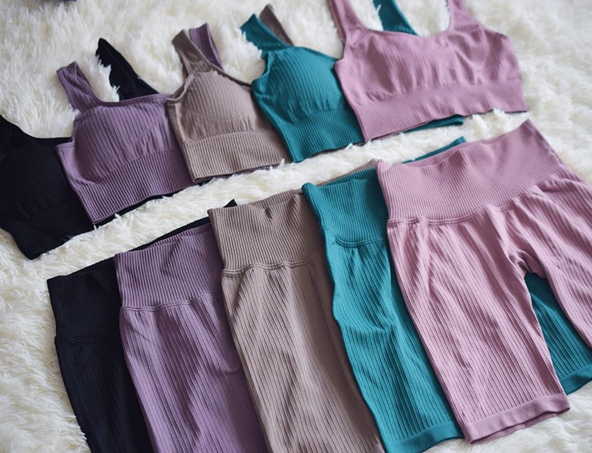 2pcs/set Yoga Sets Women Seamless Shorts High Waisted Sports Pants Outdoor Biker Leggings Women Sports Gym Set - Yallafit