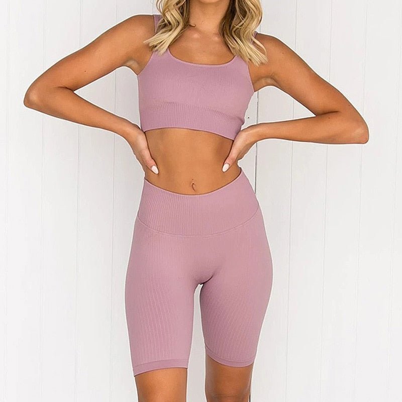 2pcs/set Yoga Sets Women Seamless Shorts High Waisted Sports Pants Outdoor Biker Leggings Women Sports Gym Set - Yallafit