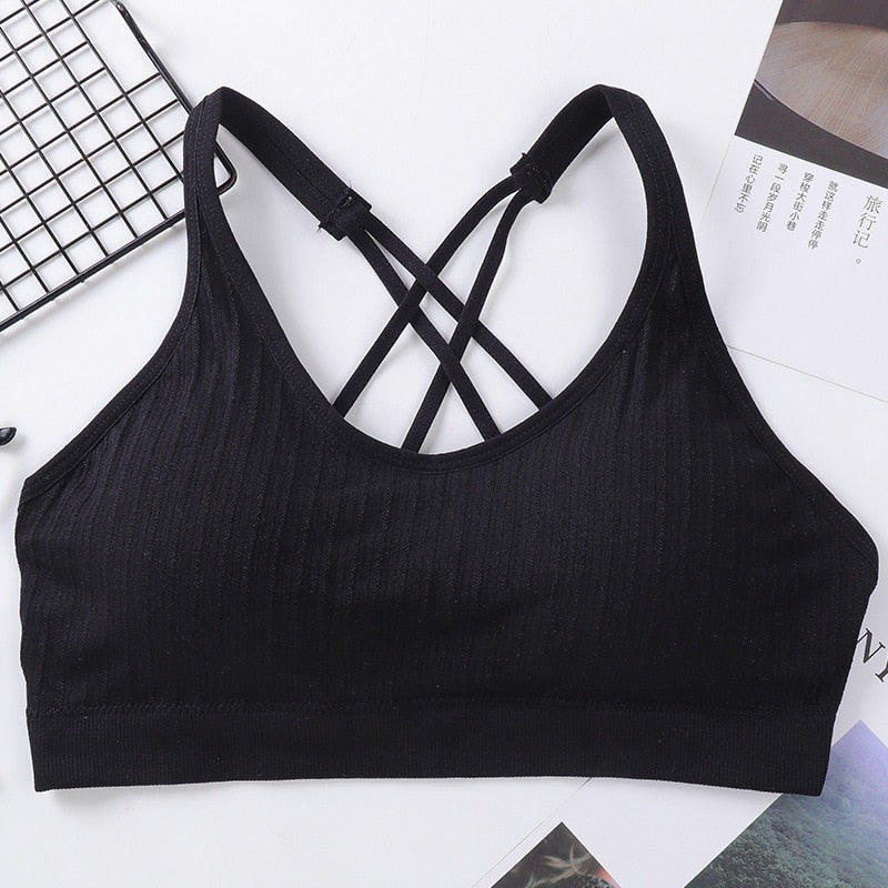 Seamless Cross Beauty Back Sports Bra Women Fitness Top Yoga Bra Black White Running Yoga Gym Crop Top Women Push Up Sport Bra - Yallafit