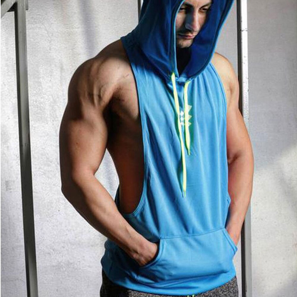 Mens Sleeveless Hooded Tank Tops Gym Hoodie Bodybuilding Workout Stringer Shirt Quick Dry Fitness Man Singlet Summer Casual Vest - Yallafit