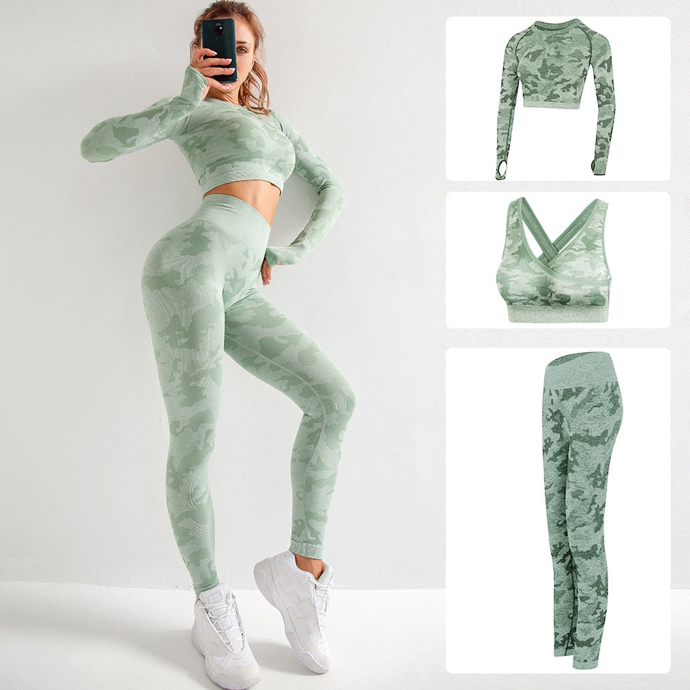 Seamless Gym Yoga Set Women Gym Clothes Camo Gym Set Women Tracksuit Fitness Women Sport Set Workout Clothes For Women Sportwear - Yallafit