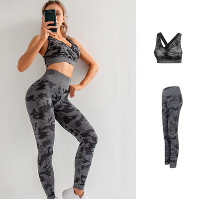 Seamless Gym Yoga Set Women Gym Clothes Camo Gym Set Women Tracksuit Fitness Women Sport Set Workout Clothes For Women Sportwear - Yallafit