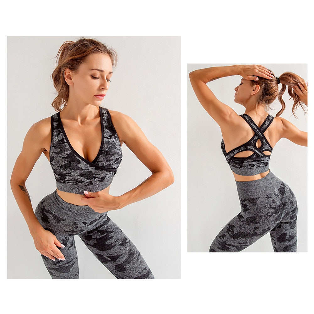 Seamless Gym Yoga Set Women Gym Clothes Camo Gym Set Women Tracksuit Fitness Women Sport Set Workout Clothes For Women Sportwear - Yallafit