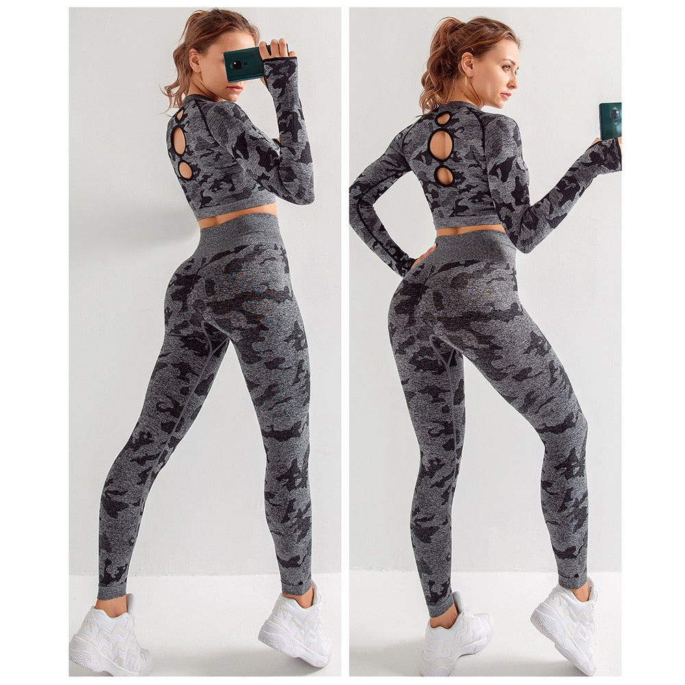 Seamless Gym Yoga Set Women Gym Clothes Camo Gym Set Women Tracksuit Fitness Women Sport Set Workout Clothes For Women Sportwear - Yallafit