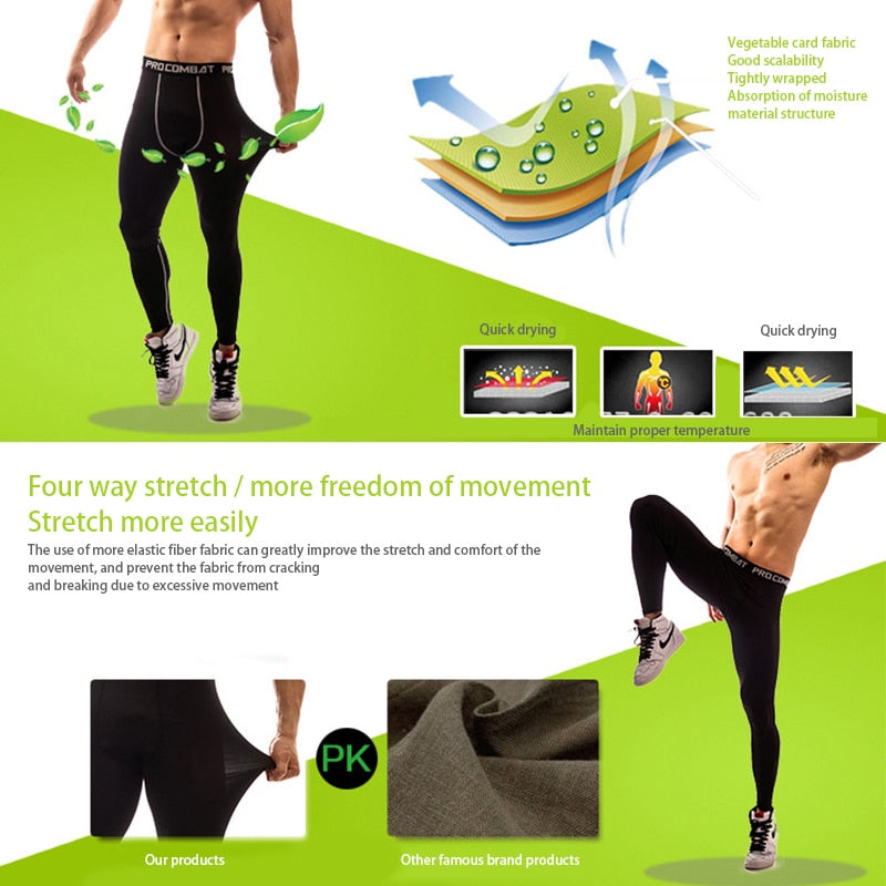 Compression Pants Mens Gym Leggings Sport Training Pants Men Running Tights Trousers Men Sportswear Dry Quick Fit Jogging Pants - Yallafit