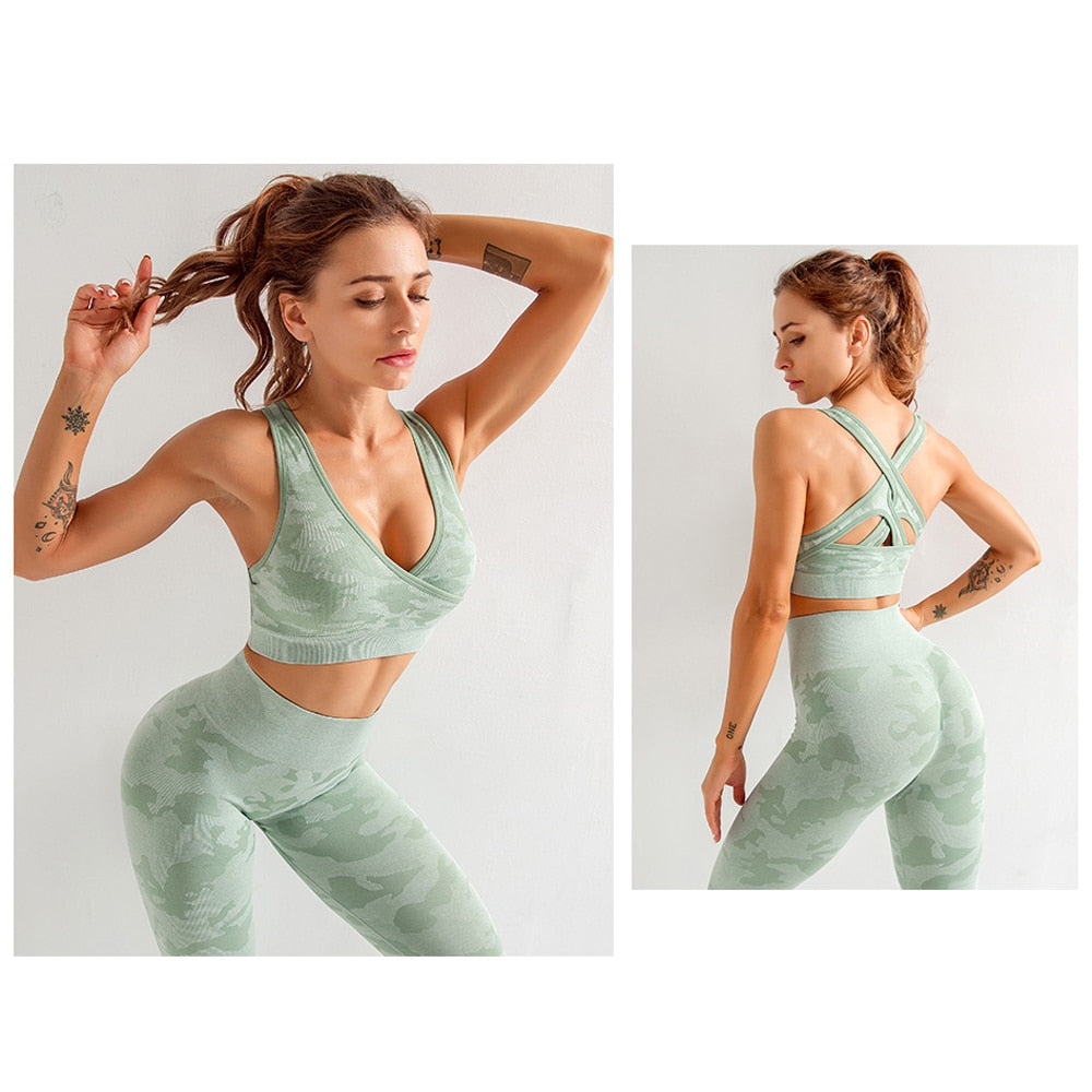 Seamless Gym Yoga Set Women Gym Clothes Camo Gym Set Women Tracksuit Fitness Women Sport Set Workout Clothes For Women Sportwear - Yallafit