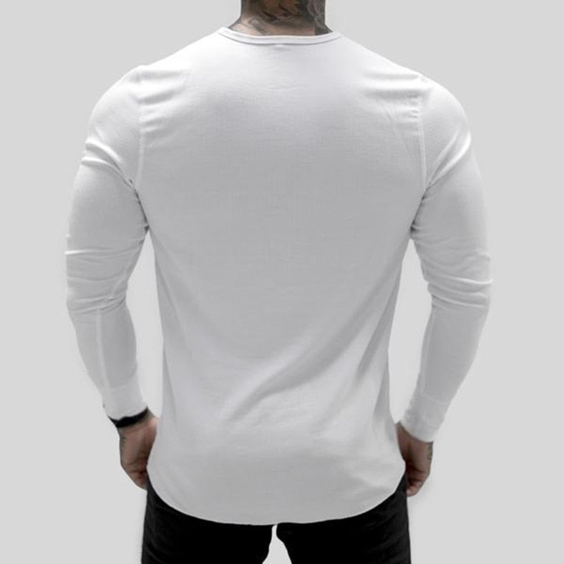 Mens Summer gyms Workout Fitness T-shirt Bodybuilding Slim Shirts printed O-neck Long sleeves cotton Tee Tops clothing - Yallafit