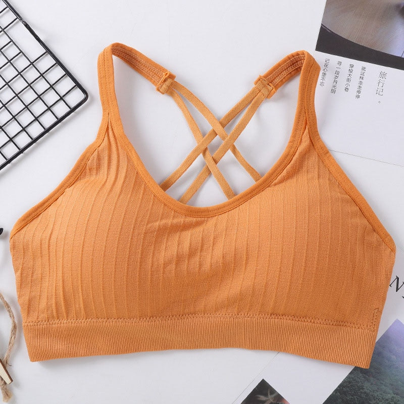 Seamless Cross Beauty Back Sports Bra Women Fitness Top Yoga Bra Black White Running Yoga Gym Crop Top Women Push Up Sport Bra - Yallafit