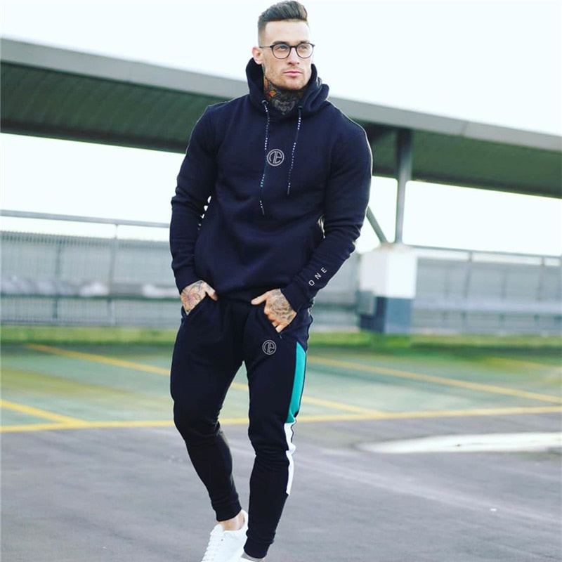 Running sports track suit men's sportswear suit sweatshirt + sports pants gym fitness hoodie pants suit jogging clothing - Yallafit