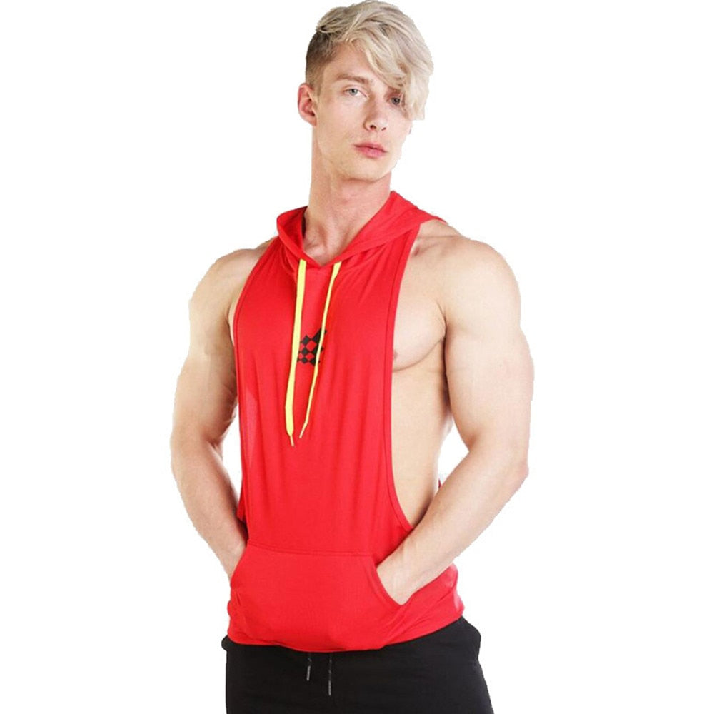 Mens Sleeveless Hooded Tank Tops Gym Hoodie Bodybuilding Workout Stringer Shirt Quick Dry Fitness Man Singlet Summer Casual Vest - Yallafit