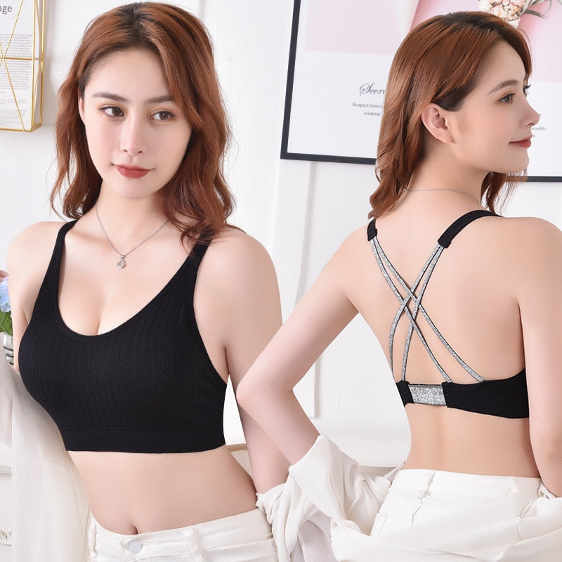 Seamless Cross Beauty Back Sports Bra Women Fitness Top Yoga Bra Black White Running Yoga Gym Crop Top Women Push Up Sport Bra - Yallafit