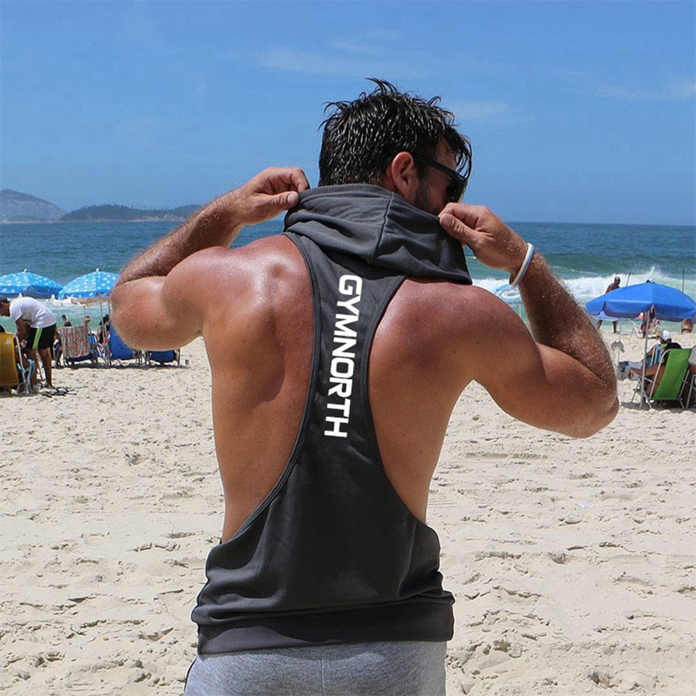 Mens Sleeveless Hooded Tank Tops Gym Hoodie Bodybuilding Workout Stringer Shirt Quick Dry Fitness Man Singlet Summer Casual Vest - Yallafit