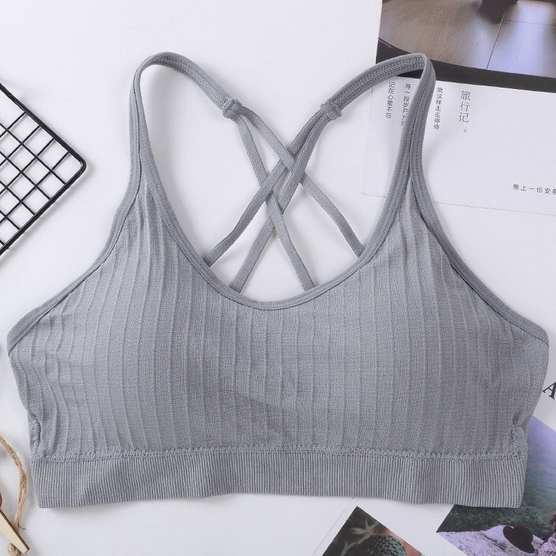 Seamless Cross Beauty Back Sports Bra Women Fitness Top Yoga Bra Black White Running Yoga Gym Crop Top Women Push Up Sport Bra - Yallafit