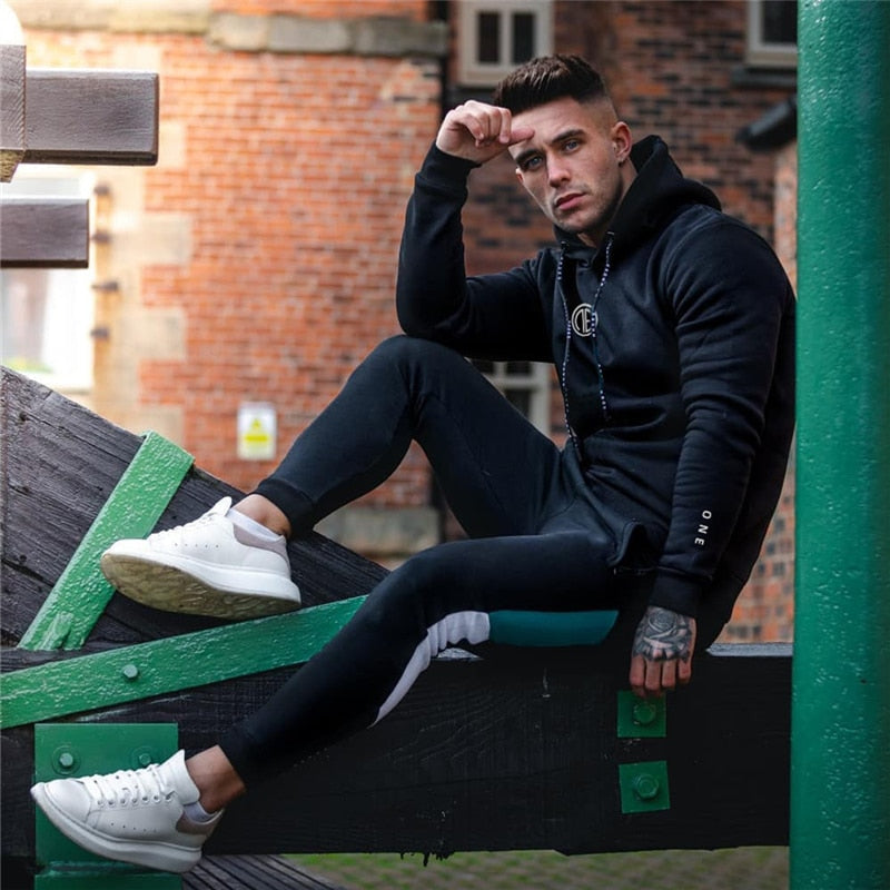 Running sports track suit men's sportswear suit sweatshirt + sports pants gym fitness hoodie pants suit jogging clothing - Yallafit