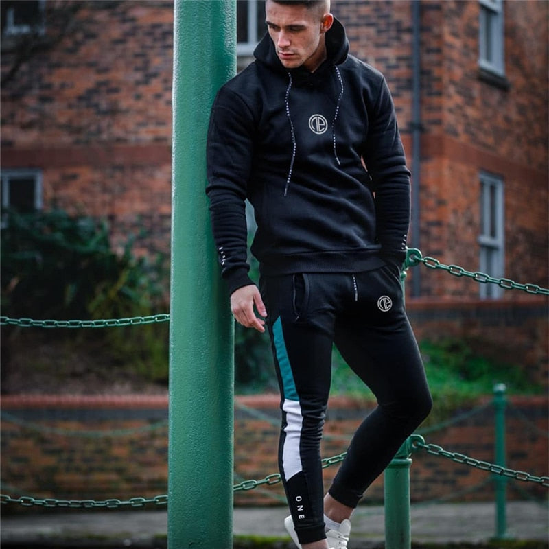 Running sports track suit men's sportswear suit sweatshirt + sports pants gym fitness hoodie pants suit jogging clothing - Yallafit