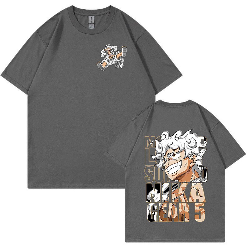 Anime Gear 5 Luffy Graphic T-shirt Men's Woman Clothing 100% Cotton Short Sleeve T-shirts Cozy Soft Oversized T Shirts Cosplay - Yallafit