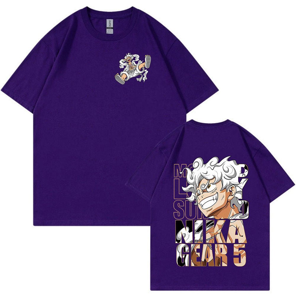 Anime Gear 5 Luffy Graphic T-shirt Men's Woman Clothing 100% Cotton Short Sleeve T-shirts Cozy Soft Oversized T Shirts Cosplay - Yallafit