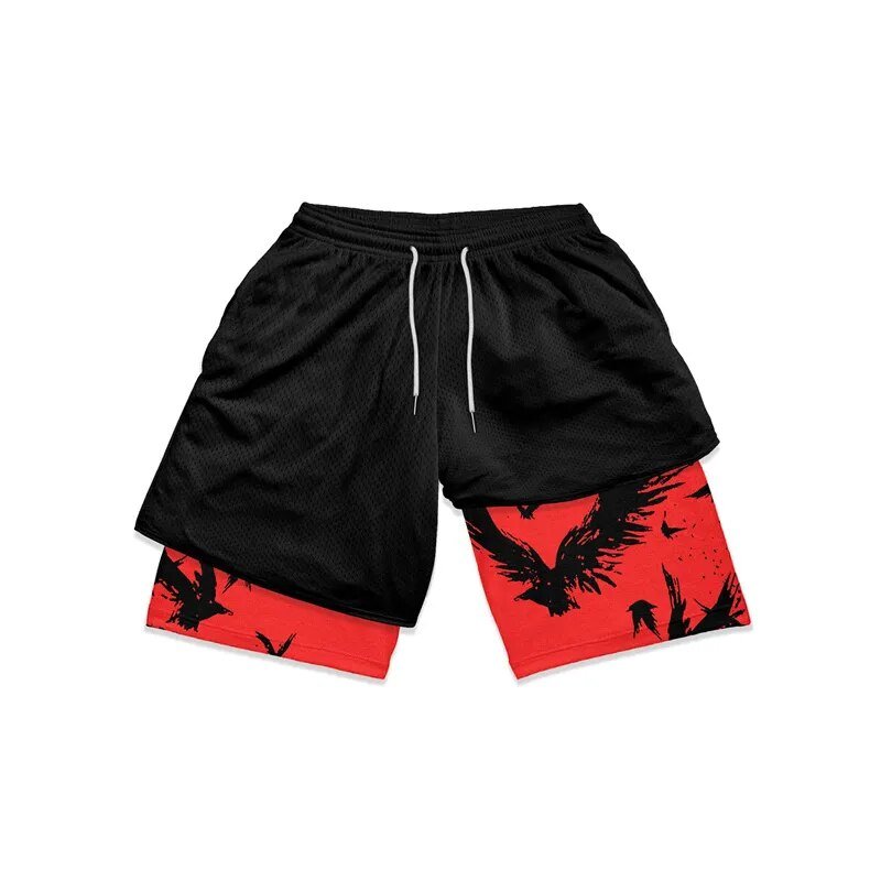 Anime Gym Shorts Men Women Manga 3D Print 2 In 1 Quick Dry Sports Shorts Summer Fitness Running Workout Mesh Performance Shorts - Yallafit
