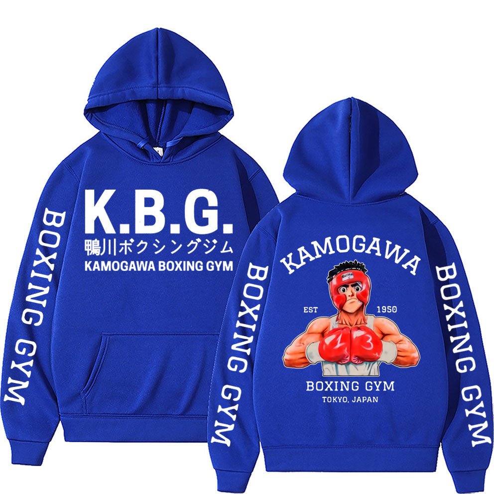 Anime Hajime No Ippo Kamogawa Boxing Gym Double Sided Print Hoodie Manga Makunouchi Takamura KGB Graphic Hoodies Men Streetwear - Yallafit