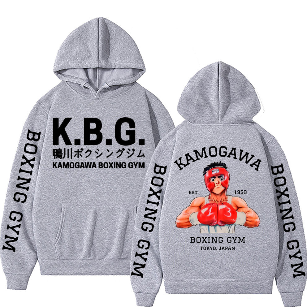 Anime Hajime No Ippo Kamogawa Boxing Gym Double Sided Print Hoodie Manga Makunouchi Takamura KGB Graphic Hoodies Men Streetwear - Yallafit