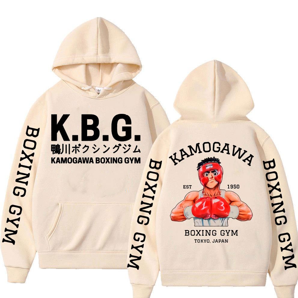 Anime Hajime No Ippo Kamogawa Boxing Gym Double Sided Print Hoodie Manga Makunouchi Takamura KGB Graphic Hoodies Men Streetwear - Yallafit
