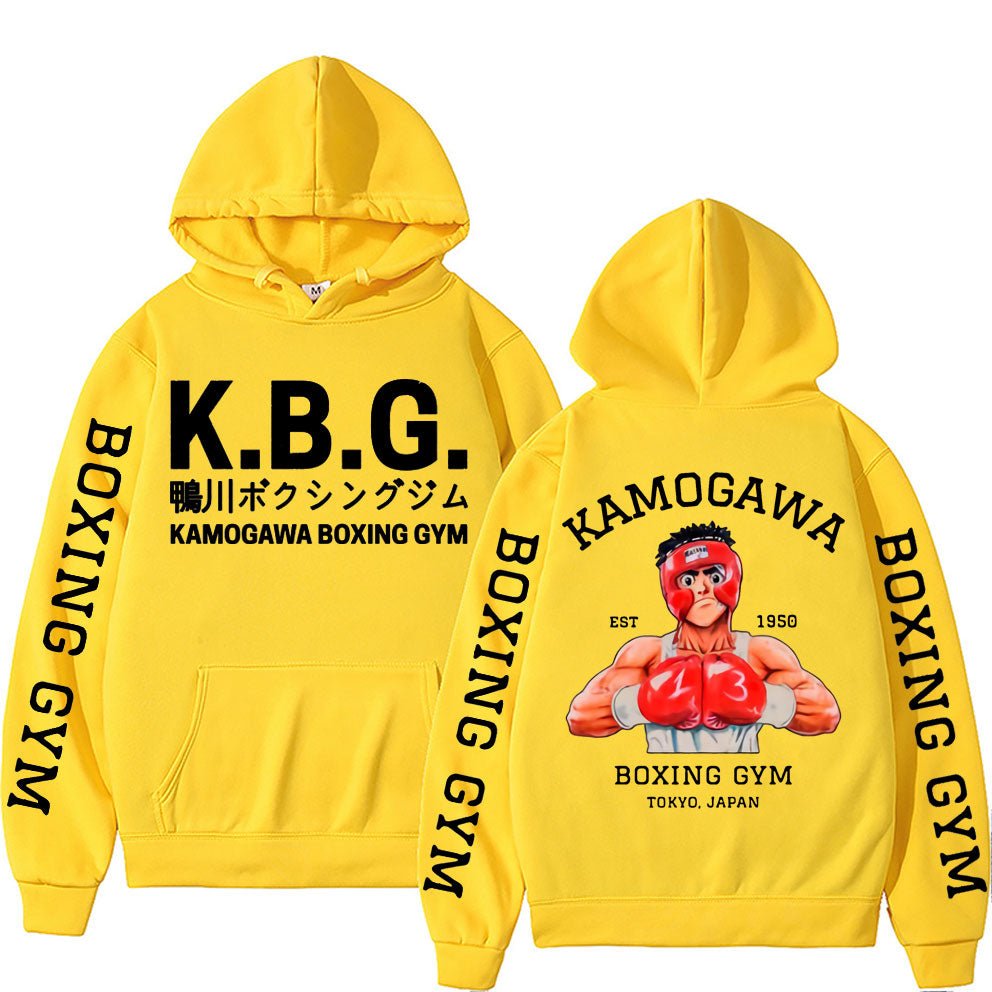 Anime Hajime No Ippo Kamogawa Boxing Gym Double Sided Print Hoodie Manga Makunouchi Takamura KGB Graphic Hoodies Men Streetwear - Yallafit