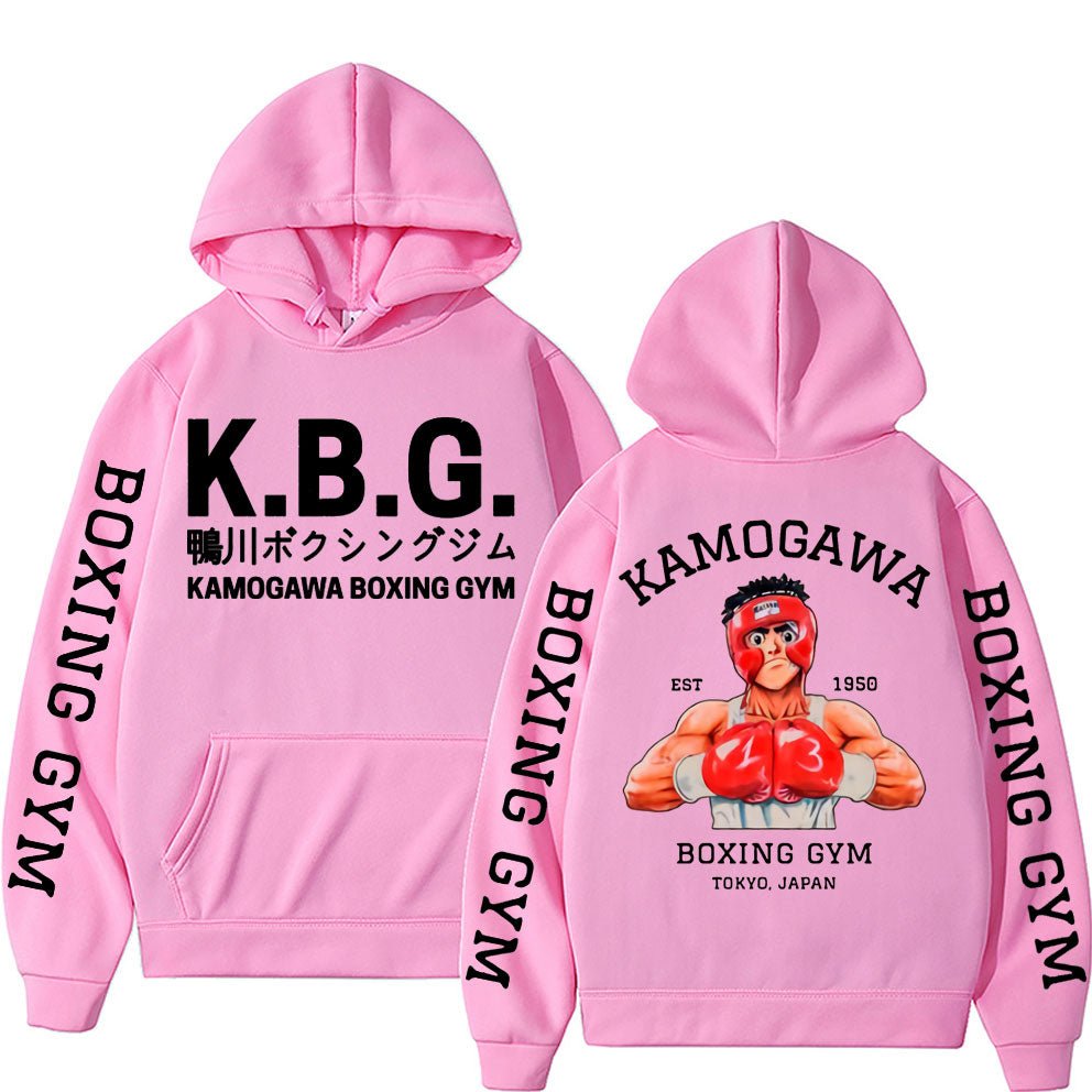 Anime Hajime No Ippo Kamogawa Boxing Gym Double Sided Print Hoodie Manga Makunouchi Takamura KGB Graphic Hoodies Men Streetwear - Yallafit