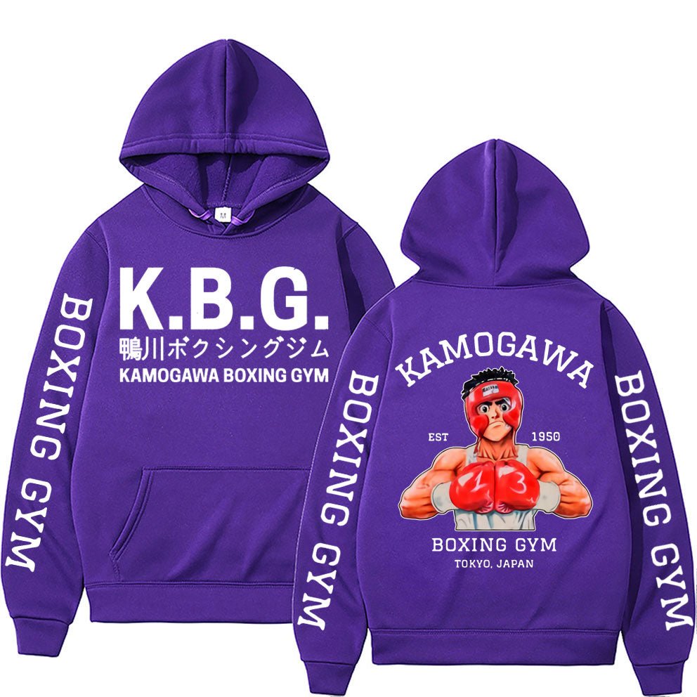Anime Hajime No Ippo Kamogawa Boxing Gym Double Sided Print Hoodie Manga Makunouchi Takamura KGB Graphic Hoodies Men Streetwear - Yallafit