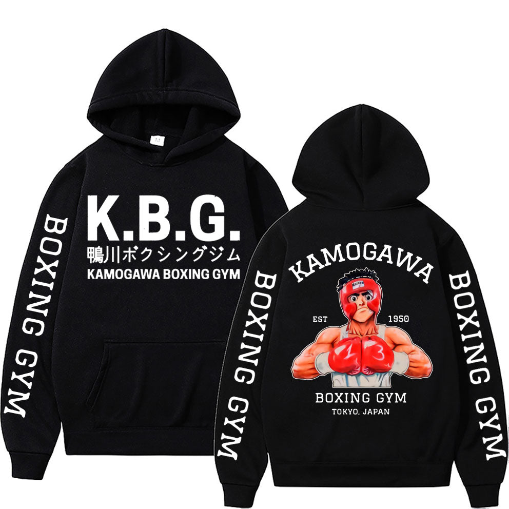 Anime Hajime No Ippo Kamogawa Boxing Gym Double Sided Print Hoodie Manga Makunouchi Takamura KGB Graphic Hoodies Men Streetwear - Yallafit