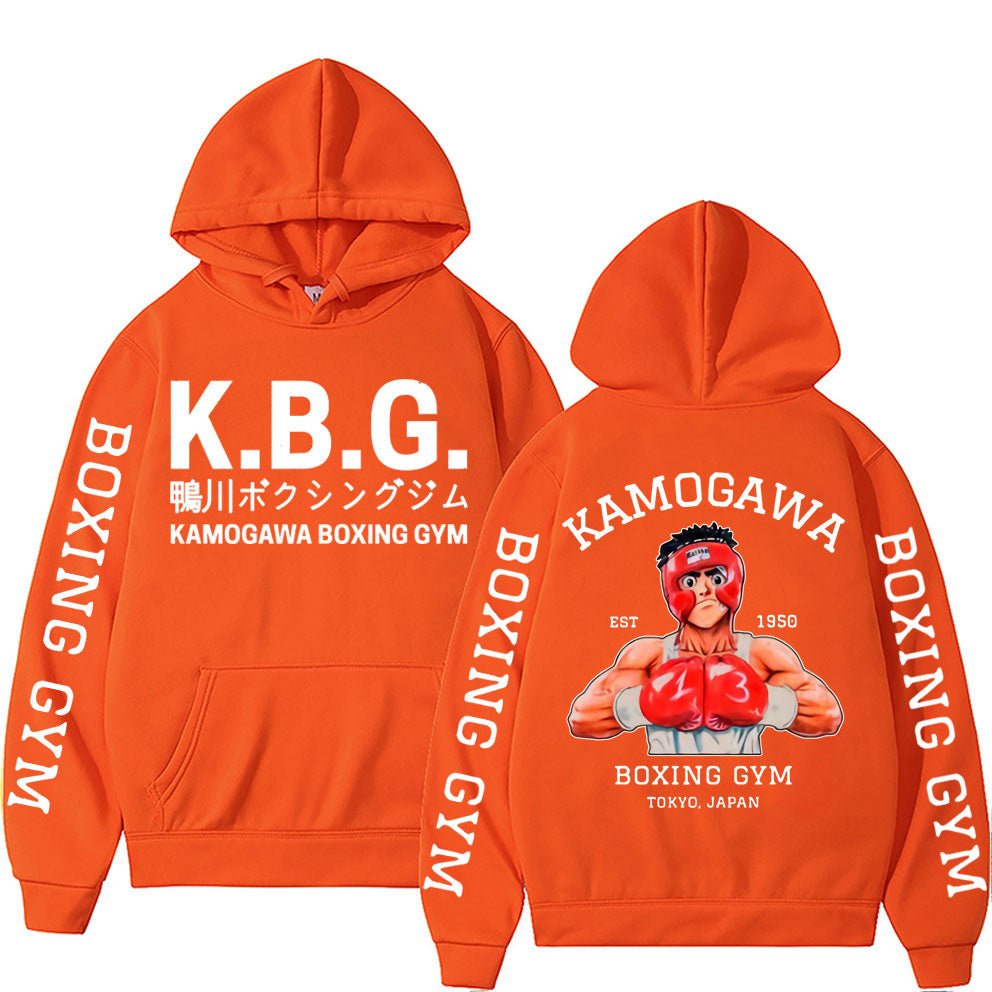Anime Hajime No Ippo Kamogawa Boxing Gym Double Sided Print Hoodie Manga Makunouchi Takamura KGB Graphic Hoodies Men Streetwear - Yallafit