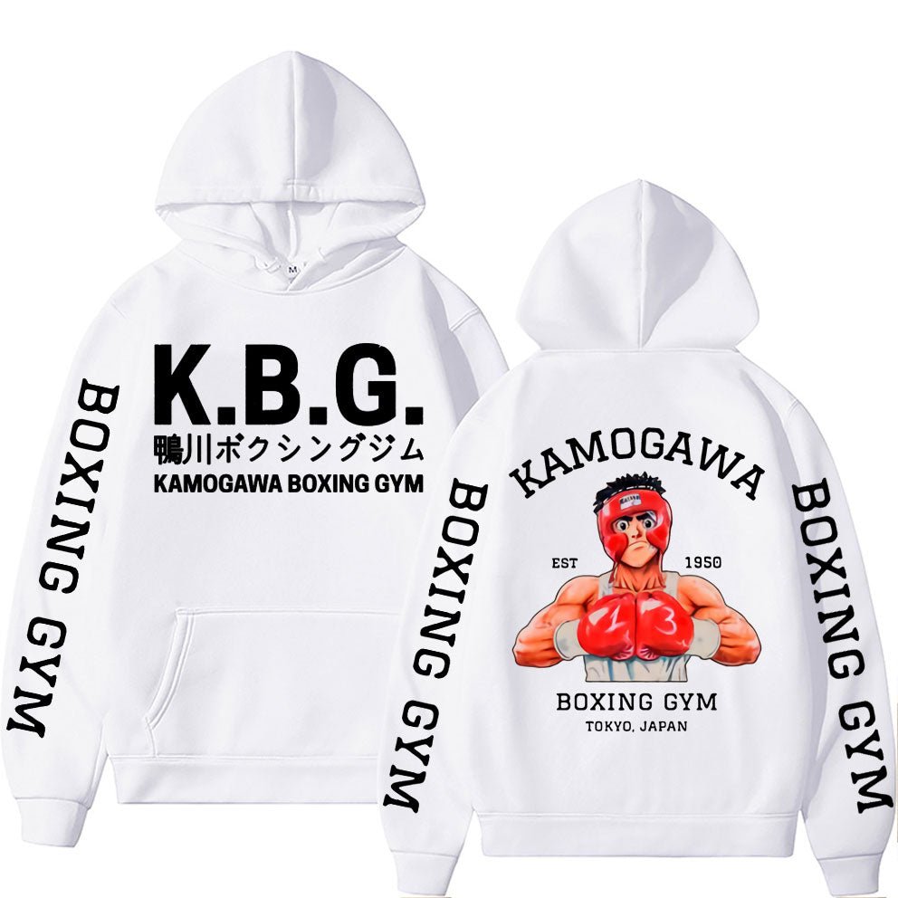 Anime Hajime No Ippo Kamogawa Boxing Gym Double Sided Print Hoodie Manga Makunouchi Takamura KGB Graphic Hoodies Men Streetwear - Yallafit
