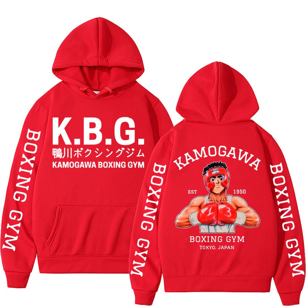 Anime Hajime No Ippo Kamogawa Boxing Gym Double Sided Print Hoodie Manga Makunouchi Takamura KGB Graphic Hoodies Men Streetwear - Yallafit