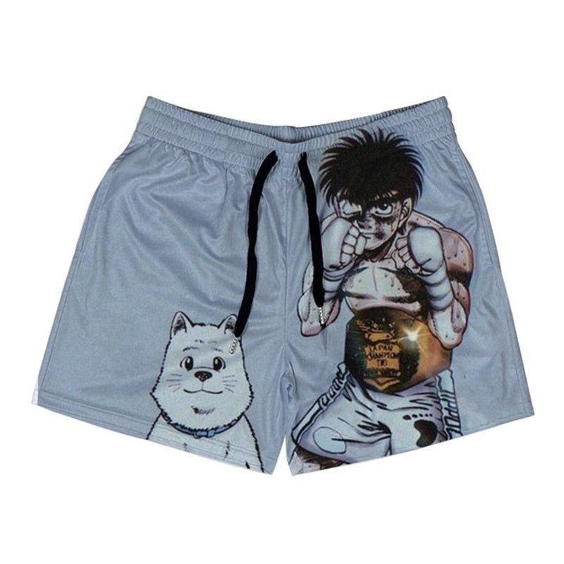 Anime Hajime no Ippo Men's Boxer Shorts Makunouchi Manga Print Gym Shorts Mesh Quick-dry Short Pants Fitness Weatpants Summer - Yallafit