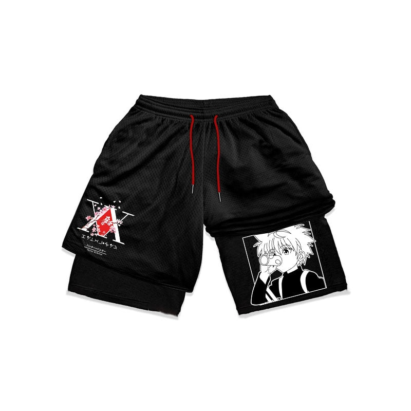 Anime Hunter X Hunter Gym Shorts Men 2 In 1 Quick Dry Performance Shorts Mesh Summer Bodybuilding Fitness Running Short Pants - Yallafit