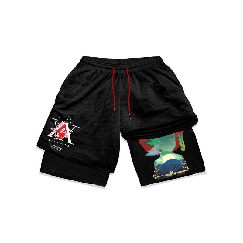 Anime Hunter X Hunter Gym Shorts Men 2 In 1 Quick Dry Performance Shorts Mesh Summer Bodybuilding Fitness Running Short Pants - Yallafit