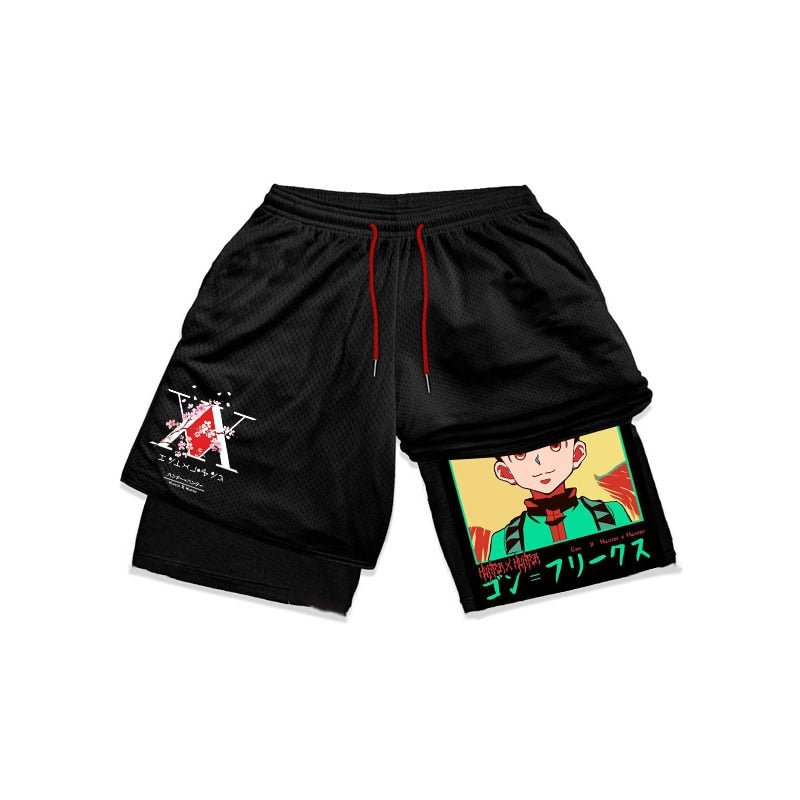 Anime Hunter X Hunter Gym Shorts Men 2 In 1 Quick Dry Performance Shorts Mesh Summer Bodybuilding Fitness Running Short Pants - Yallafit