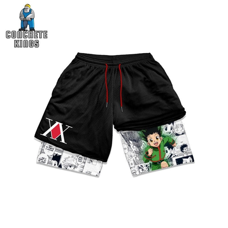 Anime Hunter X Hunter Gym Shorts Men 2 In 1 Quick Dry Performance Shorts Mesh Summer Bodybuilding Fitness Running Short Pants - Yallafit