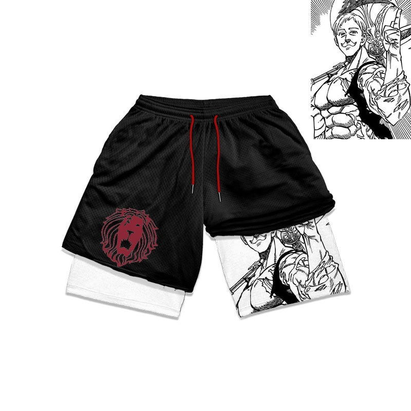 Anime The Seven Deadly Sins Gym Shorts Men 2 In 1 Quick Dry Running Short Pants Summer Workout Jogging Performance Sports Shorts - Yallafit