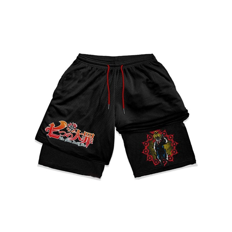 Anime The Seven Deadly Sins Gym Shorts Men 2 In 1 Quick Dry Running Short Pants Summer Workout Jogging Performance Sports Shorts - Yallafit