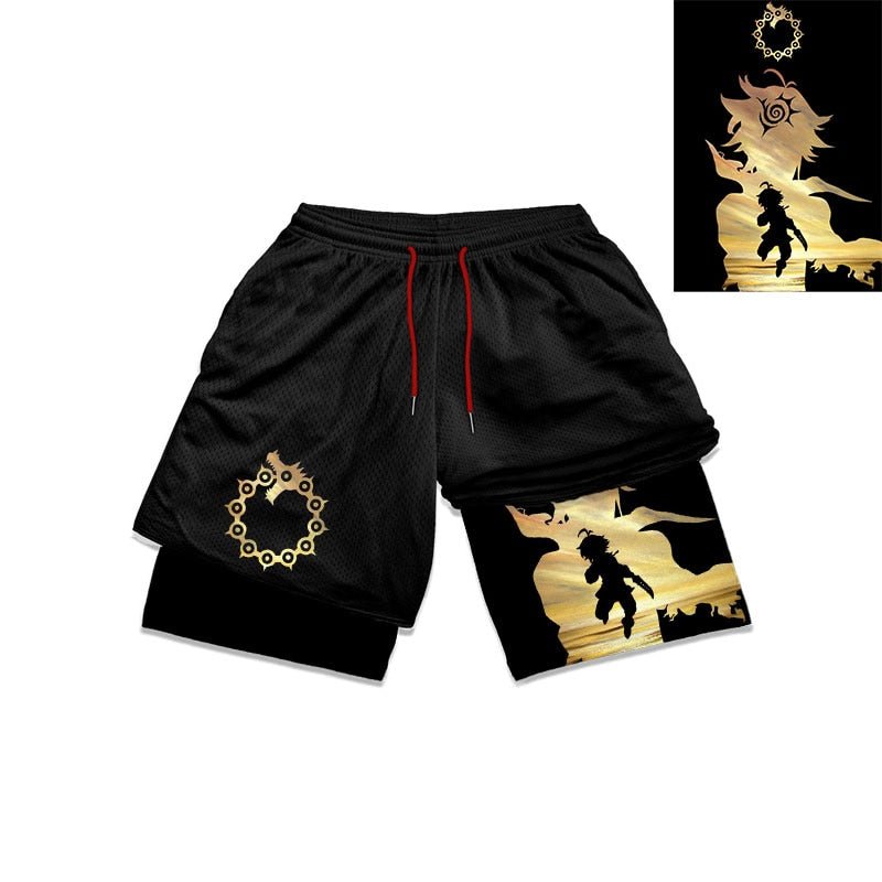 Anime The Seven Deadly Sins Gym Shorts Men 2 In 1 Quick Dry Running Short Pants Summer Workout Jogging Performance Sports Shorts - Yallafit