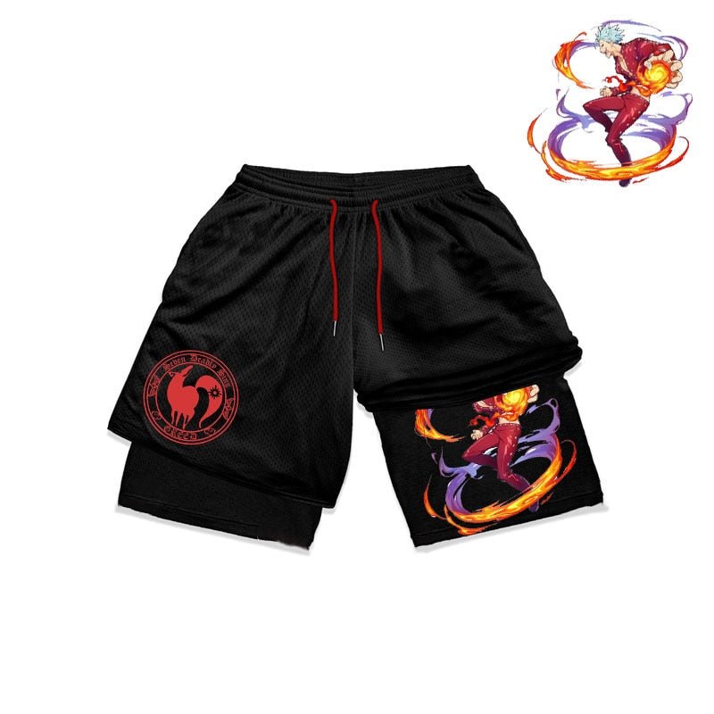 Anime The Seven Deadly Sins Gym Shorts Men 2 In 1 Quick Dry Running Short Pants Summer Workout Jogging Performance Sports Shorts - Yallafit