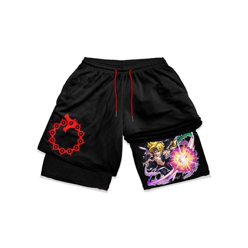 Anime The Seven Deadly Sins Gym Shorts Men 2 In 1 Quick Dry Running Short Pants Summer Workout Jogging Performance Sports Shorts - Yallafit