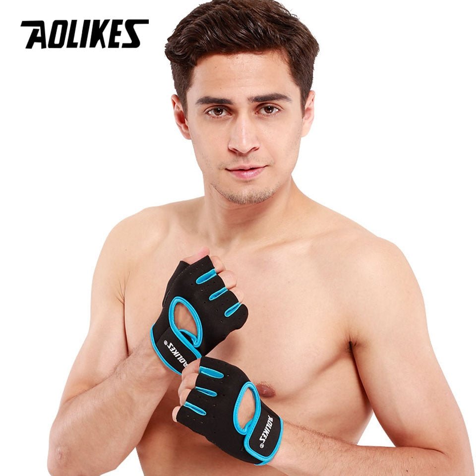 AOLIKES 1 Pair Men Women Gym Half Finger Sports Fitness Exercise Training Wrist Gloves Anti-slip Resistance Weightlifting Gloves - Yallafit