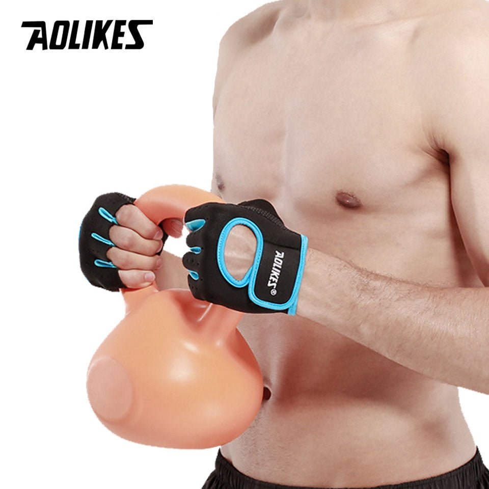 AOLIKES 1 Pair Men Women Gym Half Finger Sports Fitness Exercise Training Wrist Gloves Anti-slip Resistance Weightlifting Gloves - Yallafit
