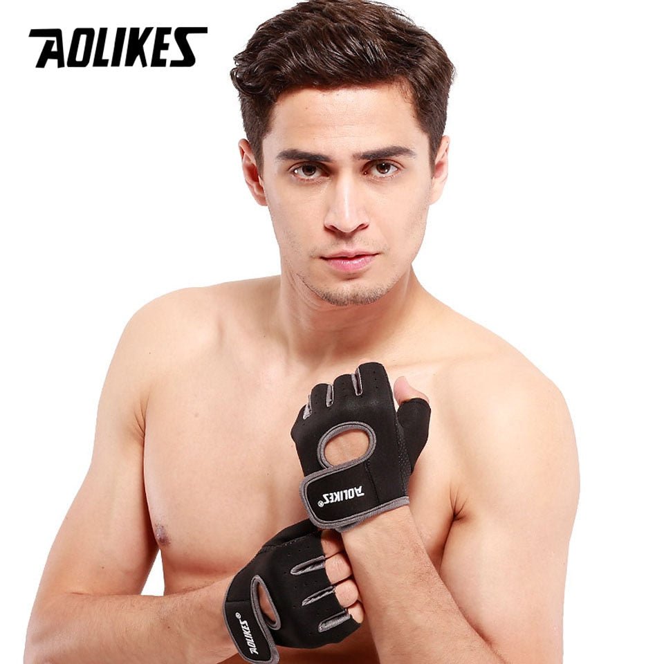 AOLIKES 1 Pair Men Women Gym Half Finger Sports Fitness Exercise Training Wrist Gloves Anti-slip Resistance Weightlifting Gloves - Yallafit
