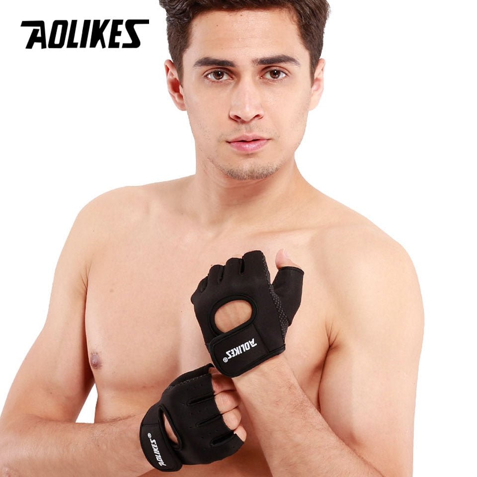 AOLIKES 1 Pair Men Women Gym Half Finger Sports Fitness Exercise Training Wrist Gloves Anti-slip Resistance Weightlifting Gloves - Yallafit