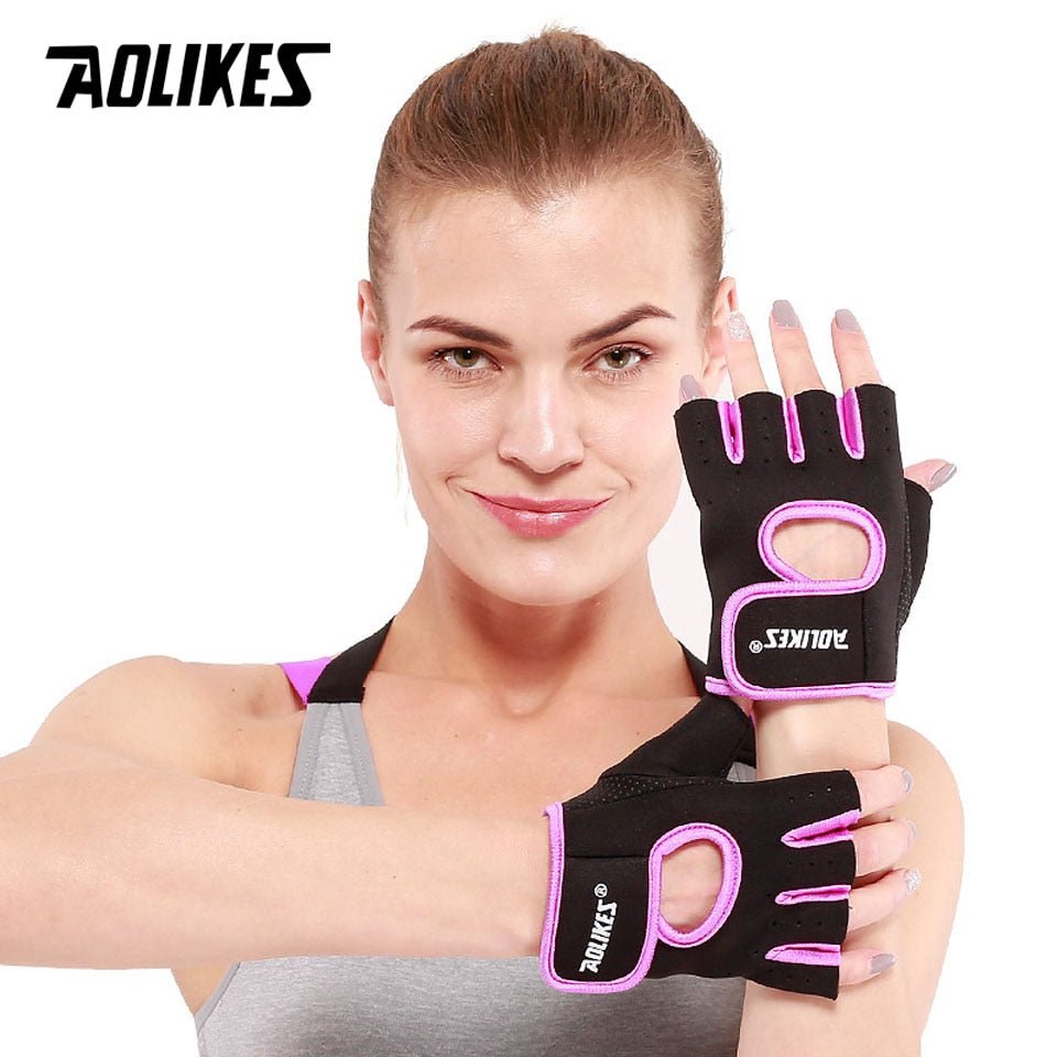 AOLIKES 1 Pair Men Women Gym Half Finger Sports Fitness Exercise Training Wrist Gloves Anti-slip Resistance Weightlifting Gloves - Yallafit