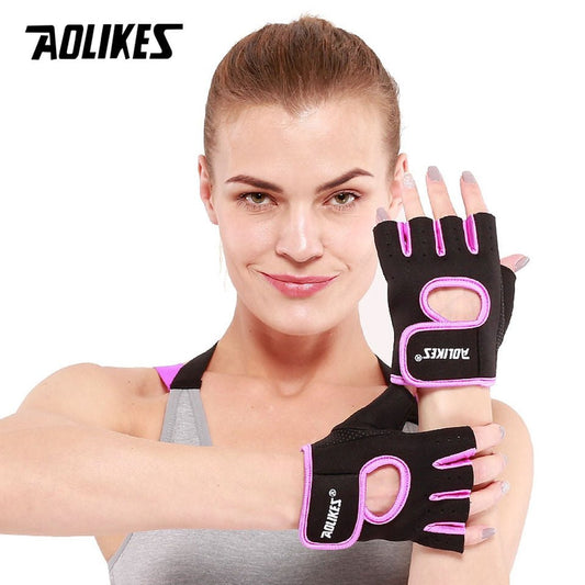 AOLIKES 1 Pair Men Women Gym Half Finger Sports Fitness Exercise Training Wrist Gloves Anti-slip Resistance Weightlifting Gloves - Yallafit